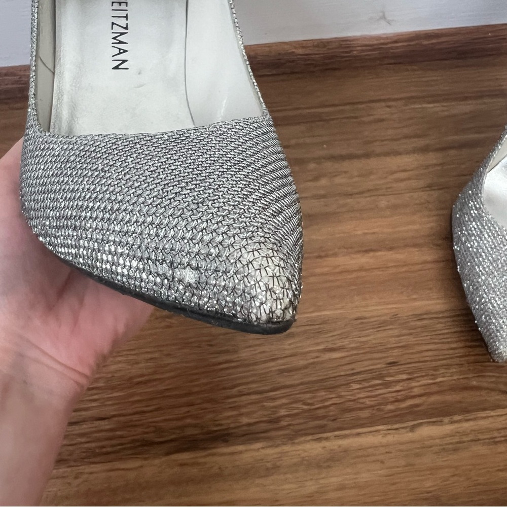 Stuart Weitzman Silver Sparkle Pointed High Heel … - image 4